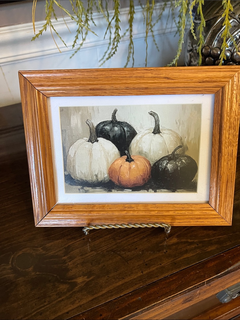 Autumn Pumpkin Wall Art in Orange, Black, and White — Framed Accent